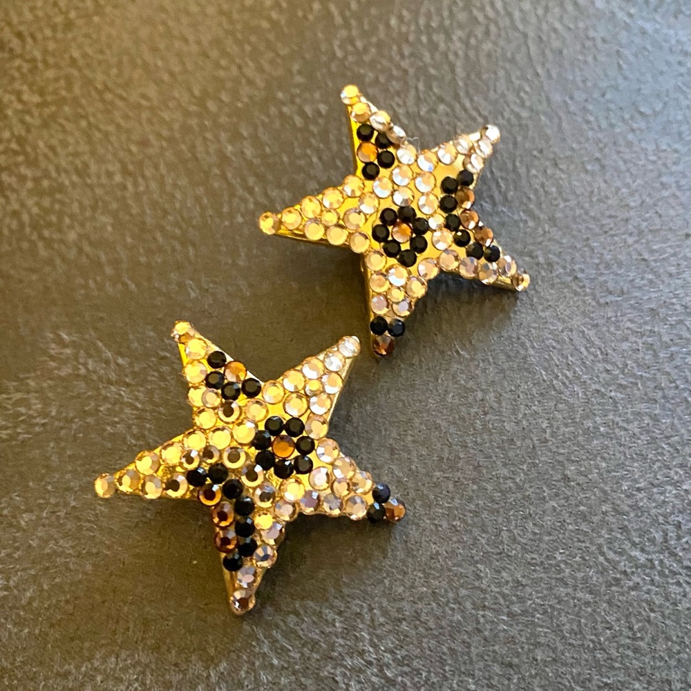 Swarovski Crystal Star Shaped Leopard Pattern Clip Earrings
